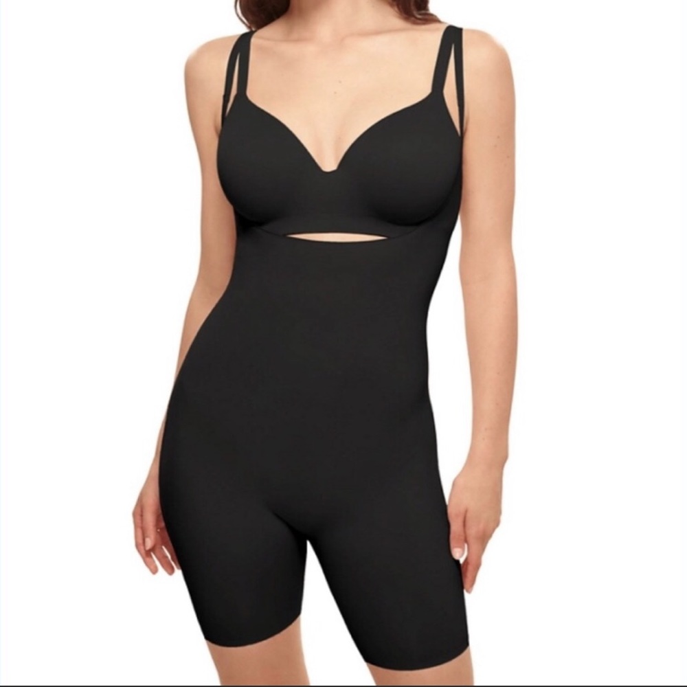 WACOAL ReShape |  Black Pima Cotton Open Bust Thigh Shaper Size L